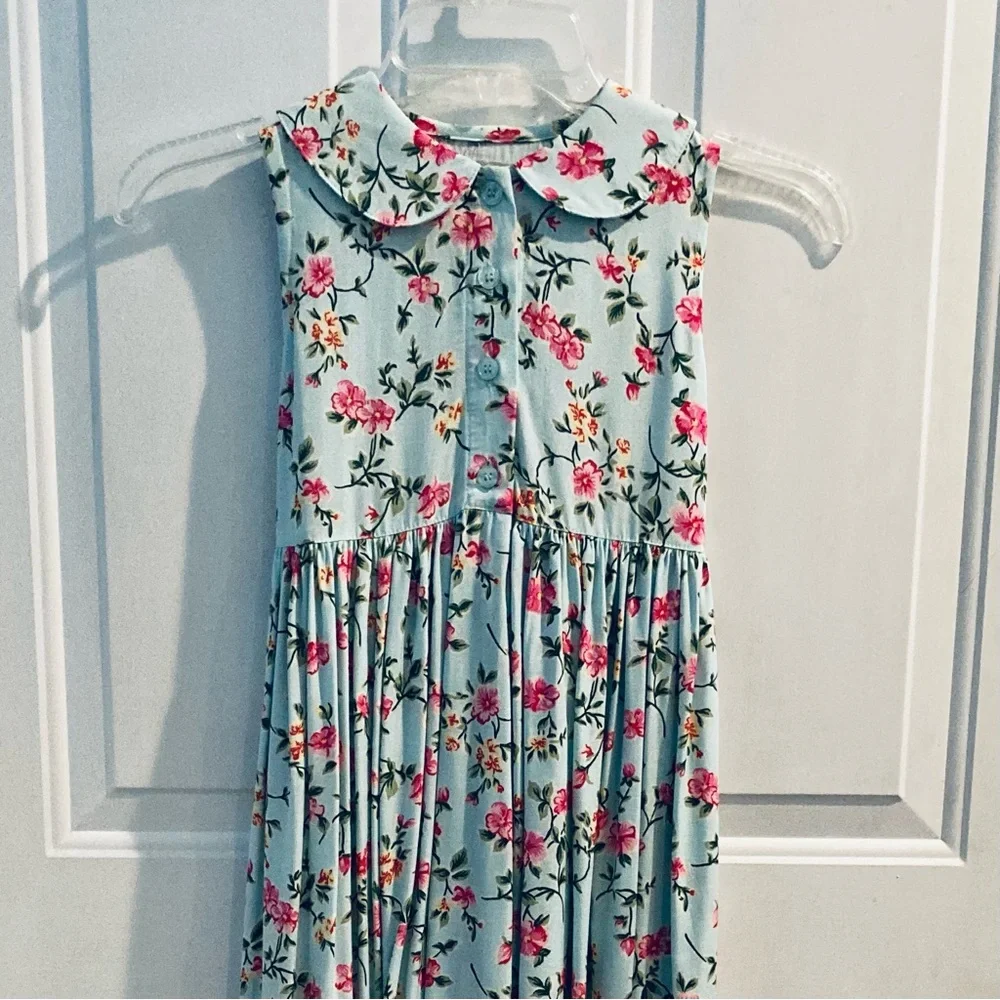 NWT Vintage The Children’s Place Pale Aquamarine Print Midi length dress, 6X-7 - Picture 2 of 7